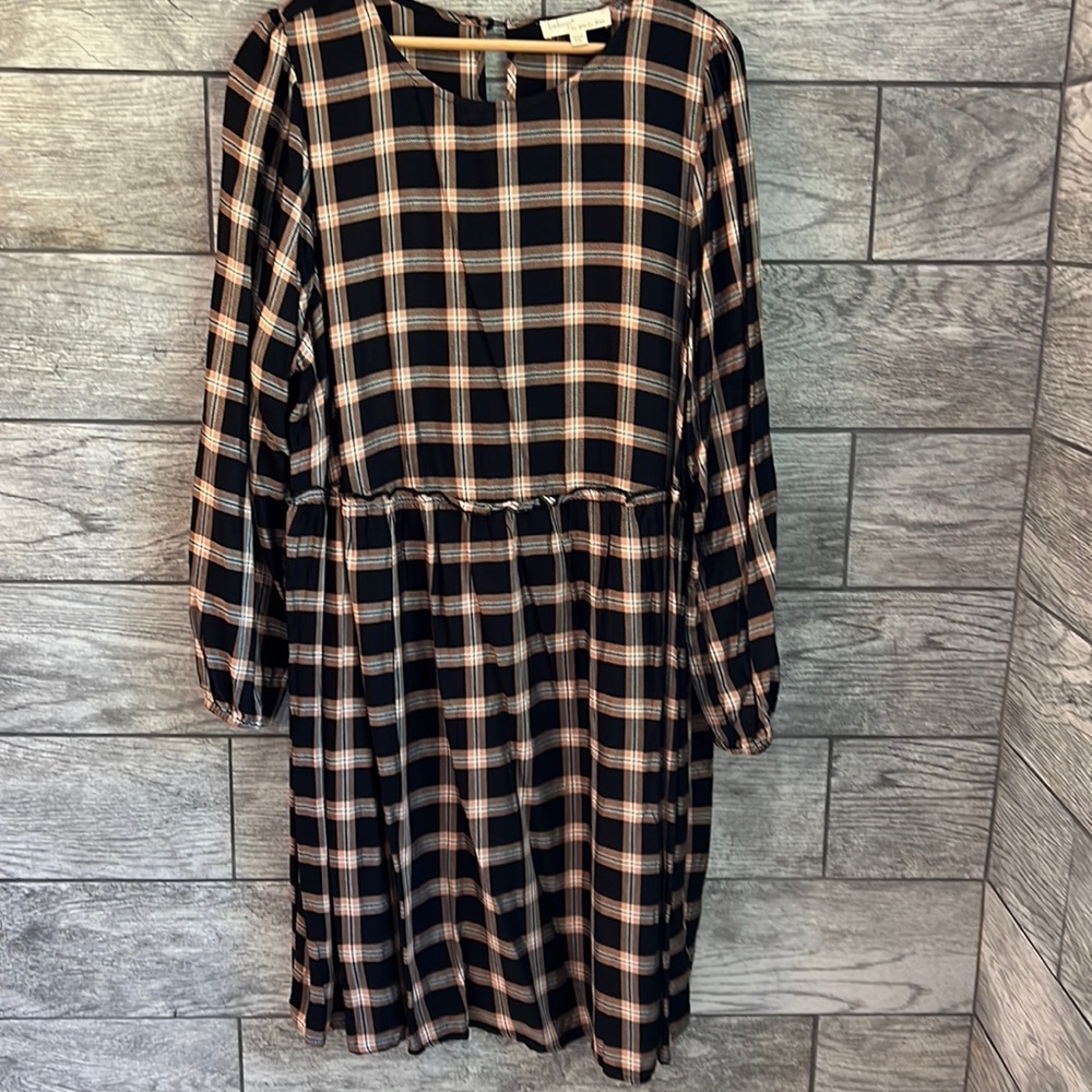 EUC bebop Long-Sleeve Dress, Women’s, Size 2X, Black/Tan Plaid